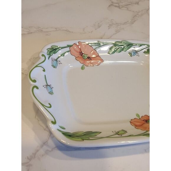 Villeroy & Boch AMAPOLA Poppies Butter Dish/Plate 8.3/8" x 6 1/4" Rectangle GUC - Picture 4 of 6